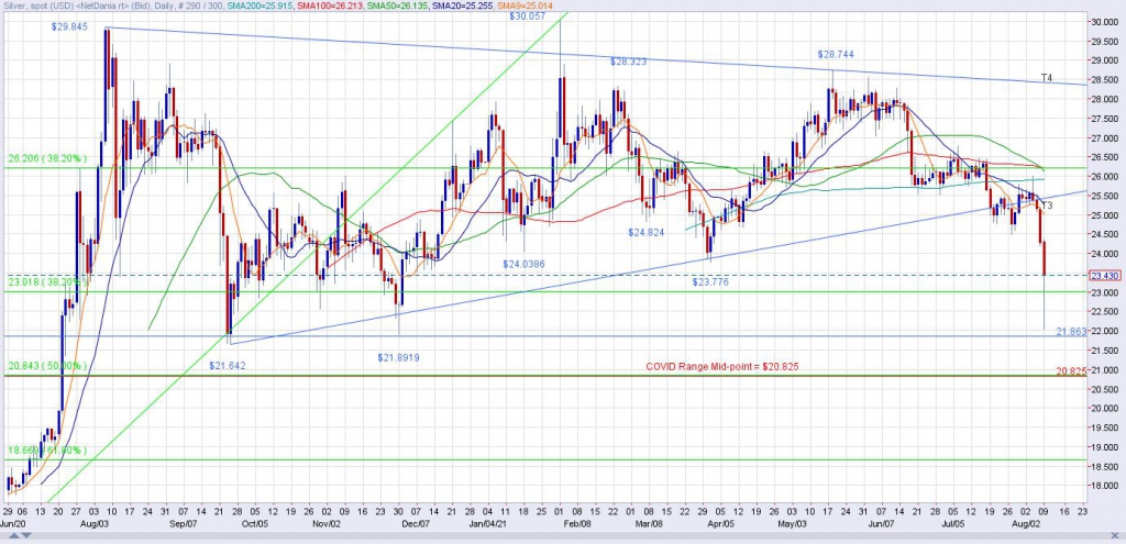 Spot Silver Daily Chart through 8/9/21 - 1:00PM EDT