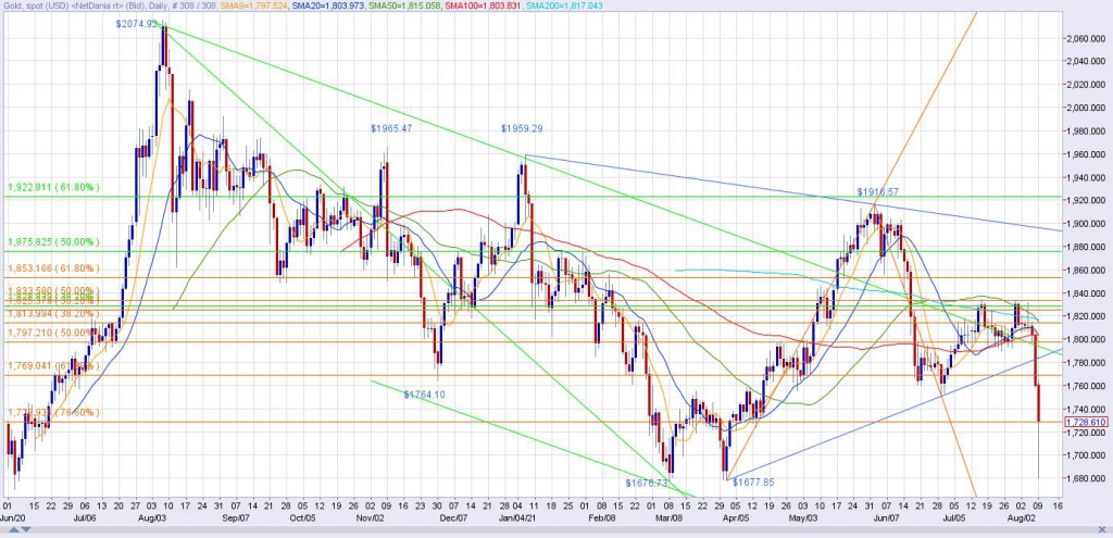 Spot Gold Daily Chart through 8/9/21 - 1:00 PM EDT