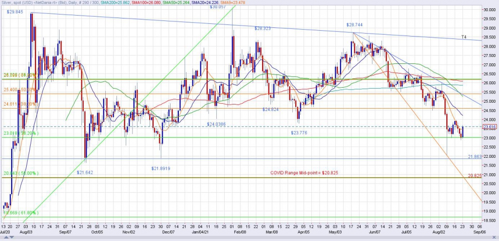 Spot Silver Daily Chart through 8/23/21
