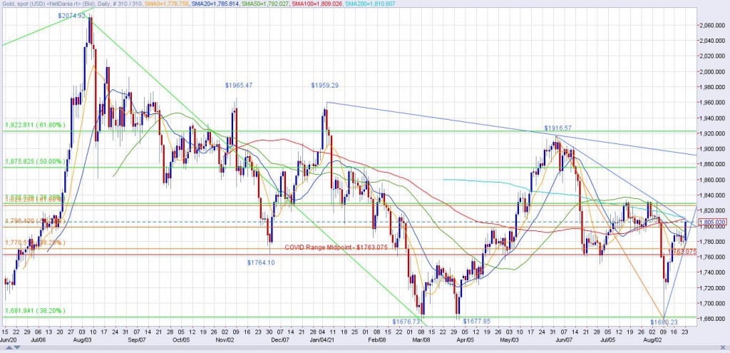 Spot Gold Daily Chart through 8/23/21